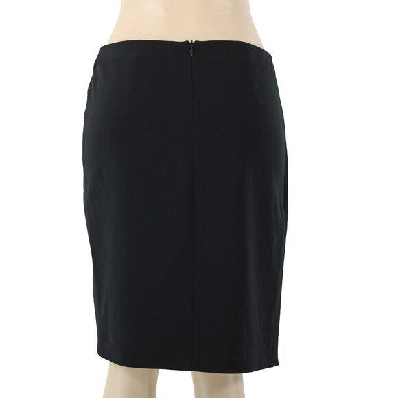 'S MaxMara Sz 6 Black Leather Trim Faux Wrap Triacetate Lined Polyester Skirt - Picture 6 of 16